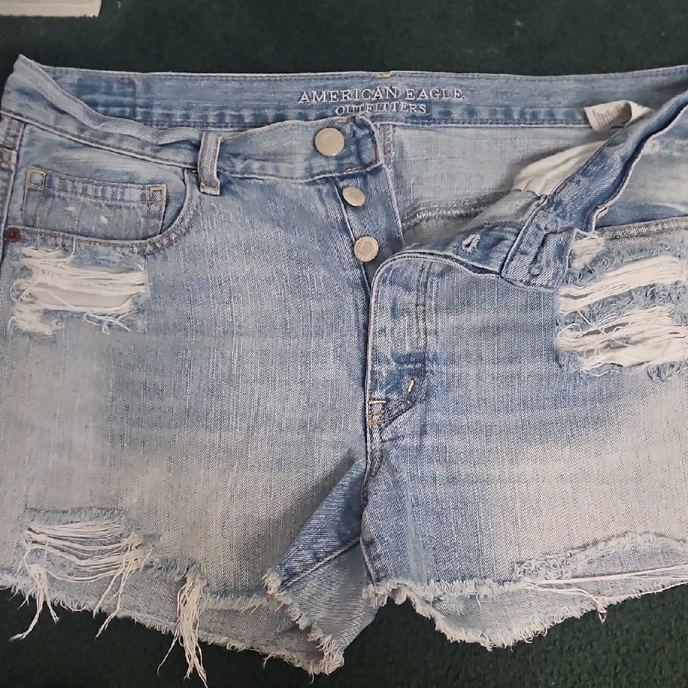 American Eagle Outfitters Light Blue Distressed Denim Shorts